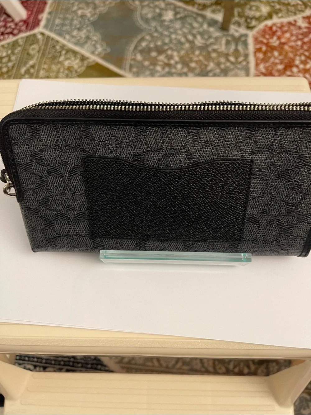 Coach Black Signature Zip Wristlet with Silver Plaque